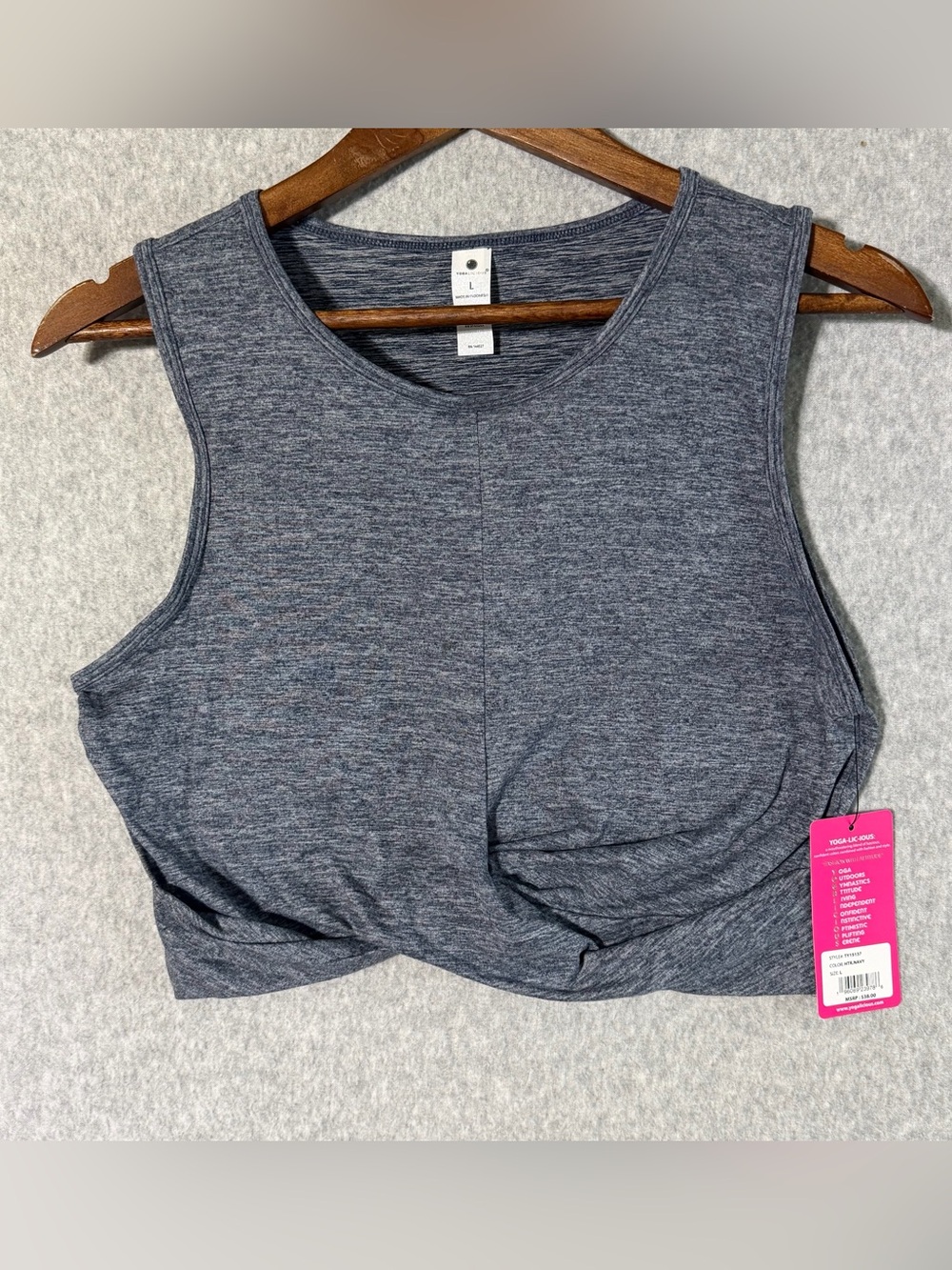 Yogalicious Heather Charcoal Twist-Front Crop Tank large